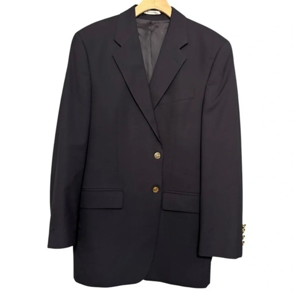 Wallach’s Hart Schaffner Marx Vintage 42L Navy Blue Textured Sports Coat Blazer